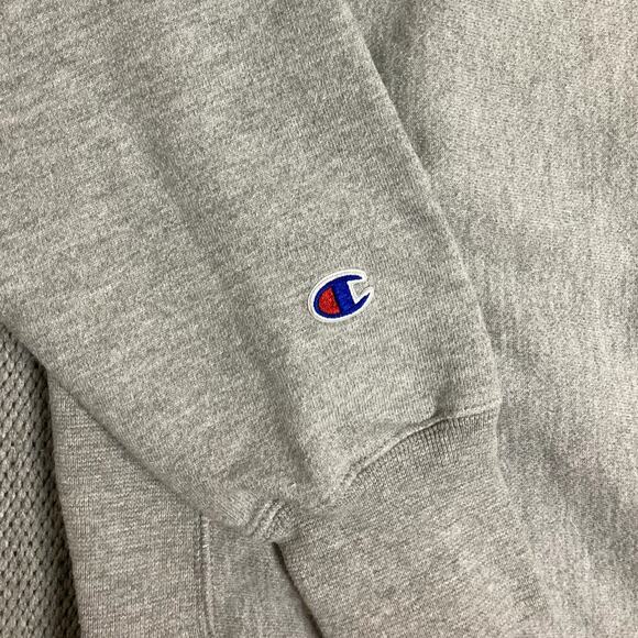 Champion Vintage Reverse Weave Hoodie Mens Large Heather Gray Spell Out Patch - Picture 9 of 13